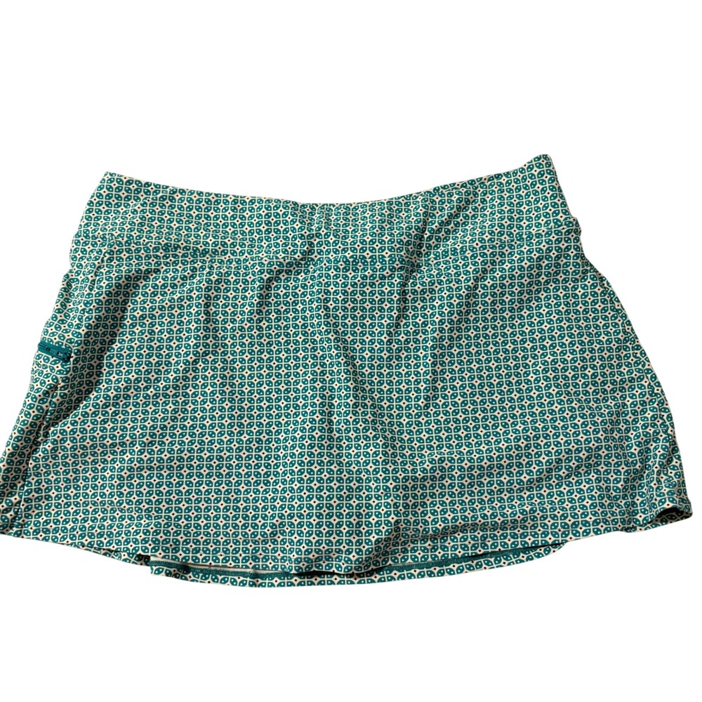 Beach House‎ Teal Geometric Print Swim Skort Side Pocket Sz 14 Pickleball Tennis
